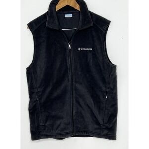 Columbia Vest Mens Medium Black Mock Neck 100% Polyester Fleece Full Zip Walk